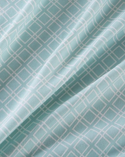 Comfort Spaces Cotton Flannel Breathable Warm Deep Pocket Sheets with Pillow Case Bedding, Cal King, Aqua Geo 4 Piece - LeafyLoom
