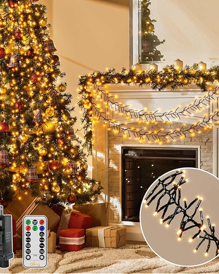 Ollny Cluster Lights Christmas 1000LED 49FT, Warm White Christmas Tree Lights 8 Modes Timer Remote, Waterproof String Lights for Outdoor Indoor Outside Garland Xmas Decorations Ollny