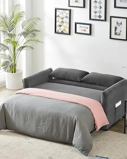 57.1" Convertible Sofa Bed, 3 in 1 Multi-Functional Lounge Chair Sleeper Loveseat , Pull Out Couch Guest Bed Futon Sofabed Sofacama with Adjustable Backrest and Side Pockets for Living Room Office - LeafyLoom