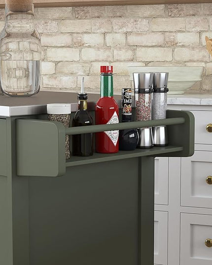 Homestyles Mobile Kitchen Island Cart with Stainless Steel Top, Sage Green - LeafyLoom