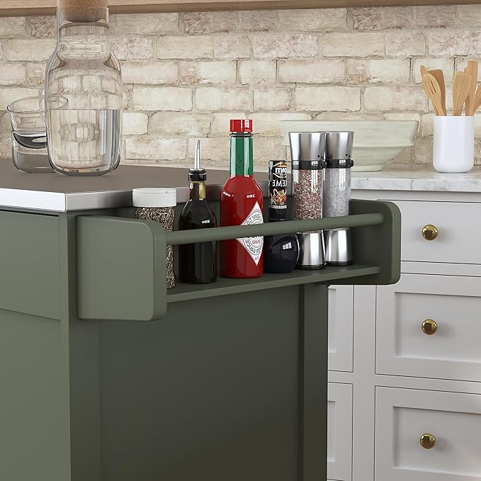 Homestyles Mobile Kitchen Island Cart with Stainless Steel Top, Sage Green - LeafyLoom