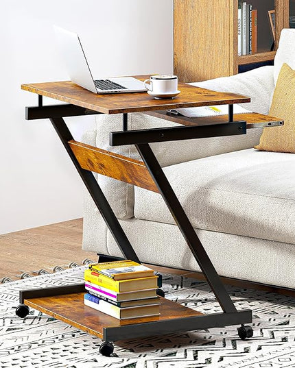 sogesfurniture Retro Computer Desk, Small Mobile Workstation with Keyboard Tray, Printer Shelf & Storage, 23.6x18.9x28.7 inches, Engineered Wood, for Home and Office - LeafyLoom