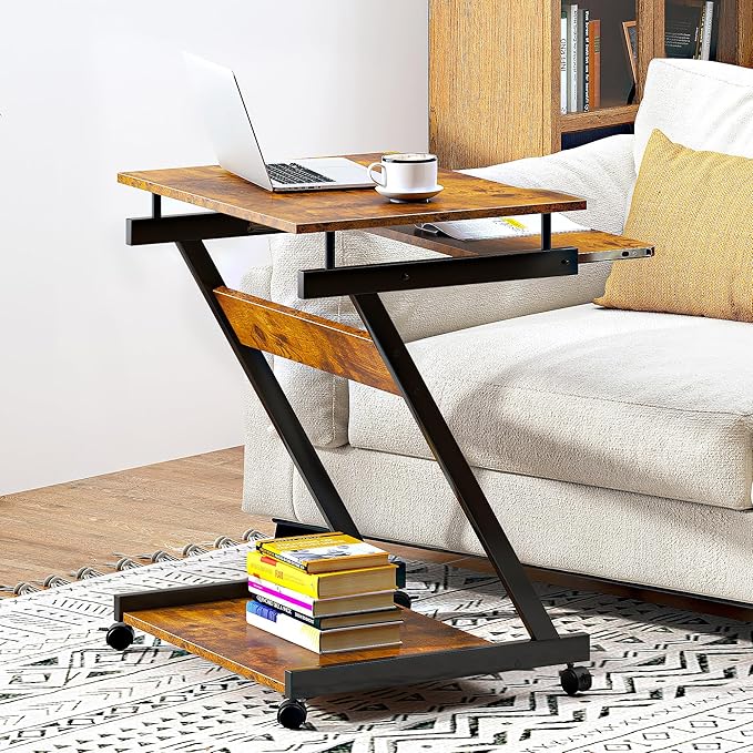 sogesfurniture Retro Computer Desk, Small Mobile Workstation with Keyboard Tray, Printer Shelf & Storage, 23.6x18.9x28.7 inches, Engineered Wood, for Home and Office - LeafyLoom