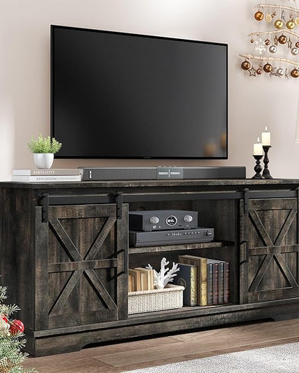 YITAHOME TV Stand for 65 55 Inch TV, Farmhouse Entertainment Center with Storage Cabinet and Sliding Barn Doors, Rustic TV Cabinet Media Console Table for Living Room, Dark Rustic Oak - LeafyLoom