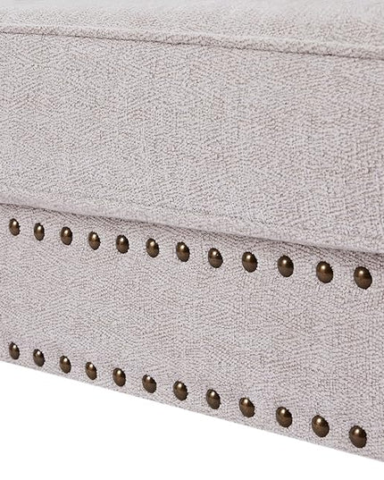 Upholstered 3-Seater Sofa with Rolled Armrest,Modern Couch with Wood Turned Legs and Nailhead Trim Design,for Living, 82" W, White - LeafyLoom