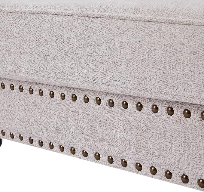 Upholstered 3-Seater Sofa with Rolled Armrest,Modern Couch with Wood Turned Legs and Nailhead Trim Design,for Living, 82" W, White - LeafyLoom