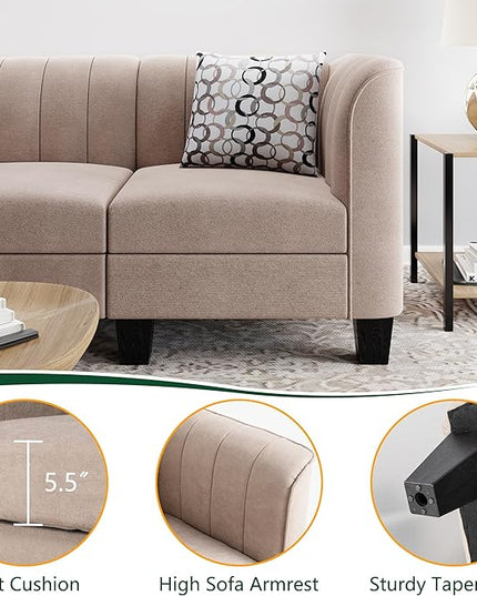 Shintenchi Upgraded Convertible Sectional Sofa Couch, 3 Seat L Shaped Sofa with High Armrest Linen Fabric Small Couch Mid Century for Living Room, Apartment and Office (Beige) - LeafyLoom