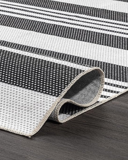 nuLOOM Lena Machine Washable Striped Ultra Thin Area Rug, 6' x 9', Grey - LeafyLoom
