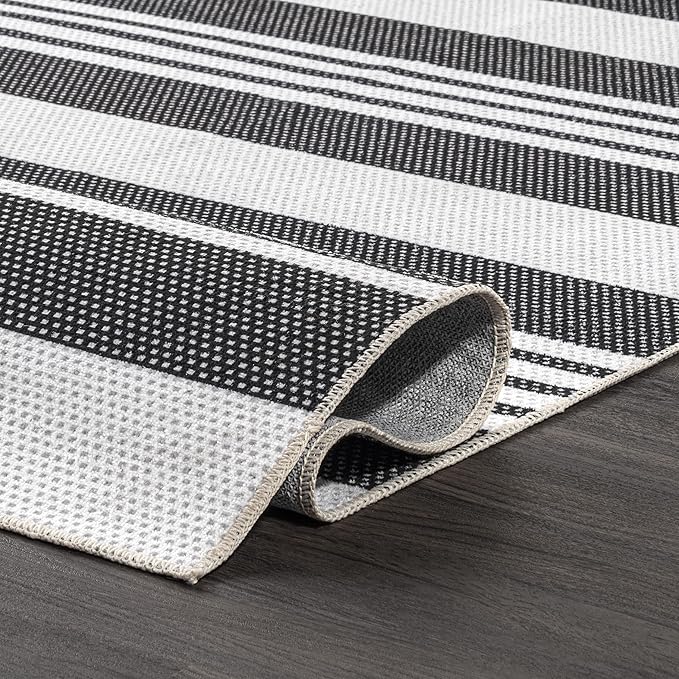 nuLOOM Lena Machine Washable Striped Ultra Thin Area Rug, 6' x 9', Grey - LeafyLoom
