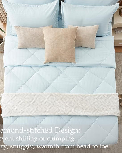 NexHome Light Blue King Bed in a Bag 7-Pieces Comforter Sets with Comforter and Sheets Soft All Season Bedding Sets with Comforter, Pillow Shams, Flat Sheet, Fitted Sheet and Pillowcases - LeafyLoom