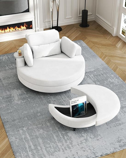 NicBex Sectional Couch Sofa with Storage Ottoman Modern Round Cloud Couch for Living Room Furniture with Throw Pillows and Waist Pillow, Modular Sofa for Living Room, Bedroom, Apartment, 51.2"L,Beige - LeafyLoom