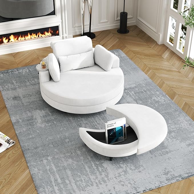 NicBex Sectional Couch Sofa with Storage Ottoman Modern Round Cloud Couch for Living Room Furniture with Throw Pillows and Waist Pillow, Modular Sofa for Living Room, Bedroom, Apartment, 51.2"L,Beige - LeafyLoom