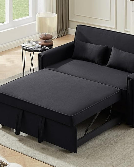 3-in-1 Linen Upholstered Sofabed Tufted Futon Loveseat Sofa Convertible Sleeper Couch Bed with Reclining Backrest and 2 Lumbar Pillows,Modern 2-Seaters Love Seat Daybed for Living Room - LeafyLoom