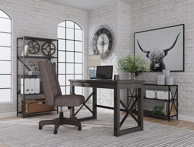 Signature Design by Ashley Freedan Modern Industrial Home Office Writing Desk, Dark Gray - LeafyLoom