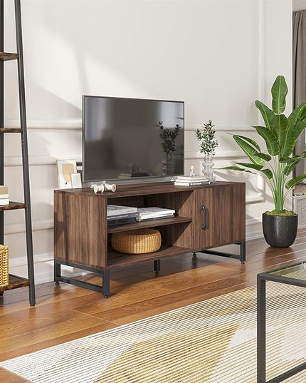 Novilla Media Console, TV Stand for TV's up to 50" Flat Screen Living Room Storage Cabinet Doors and Shelves Entertainment Center, 43 Inches, Walnut - LeafyLoom
