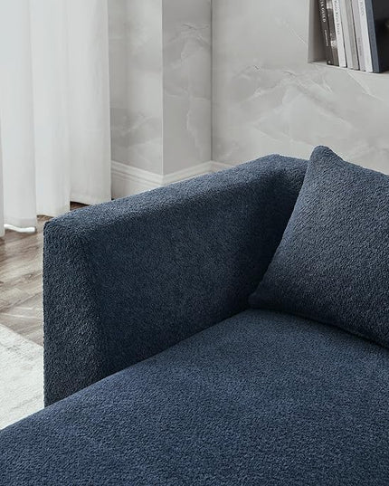 113" L-Shape Sectional Side Chaise and Ottoman, Modular Sofa, DIY Combination, Loop Yarn Fabric for Living Room, Apartment, 113inch, Blue Left - LeafyLoom