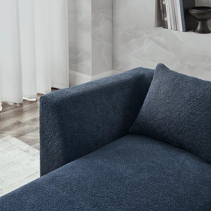 113" L-Shape Sectional Side Chaise and Ottoman, Modular Sofa, DIY Combination, Loop Yarn Fabric for Living Room, Apartment, 113inch, Blue Left - LeafyLoom