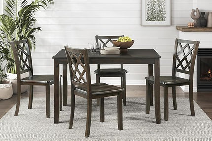 NicBex Small Kitchen Table Set for 4 Dining Table Set 5Pc Dining Set White Finish Dining Table and Four Side Chairs Set with Lattice-Back for Small Space, Apartment, Charcoal - LeafyLoom