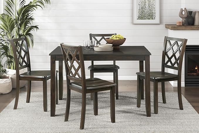 NicBex Small Kitchen Table Set for 4 Dining Table Set 5Pc Dining Set White Finish Dining Table and Four Side Chairs Set with Lattice-Back for Small Space, Apartment, Charcoal - LeafyLoom
