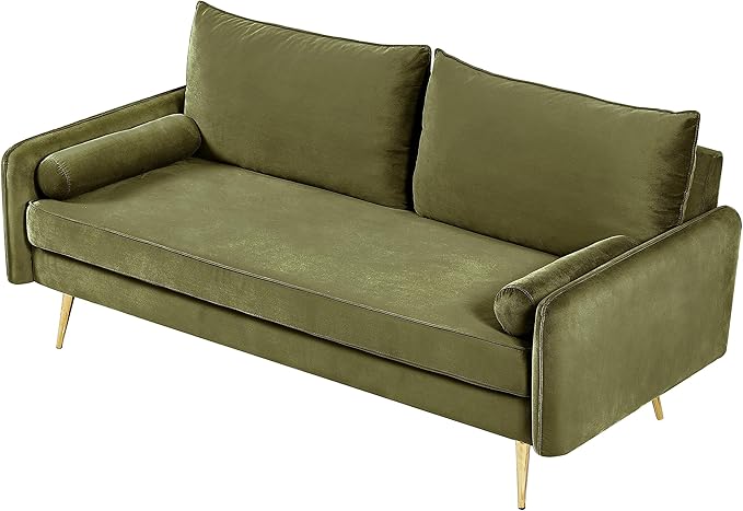 Kent Modern Sofa, European Style Velvet Living Room Furniture with Tapered Legs, Vintage Flair, and Sleek Design, Olive Green - LeafyLoom