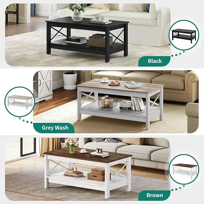 YITAHOME Coffee Table for Living Room,Modern Farmhouse Coffee Table with Storage,2-Tier Center Table for Living Room Wood Living Room Table Accent Cocktail with Sturdy Frame,Brown - LeafyLoom