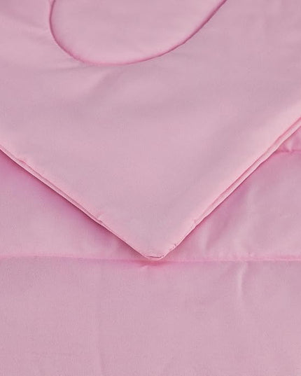 Amazon Basics 5 Piece Microfiber Kid's Bed-in-a-Bag Bedding Set, Twin, Pink, Solid - LeafyLoom