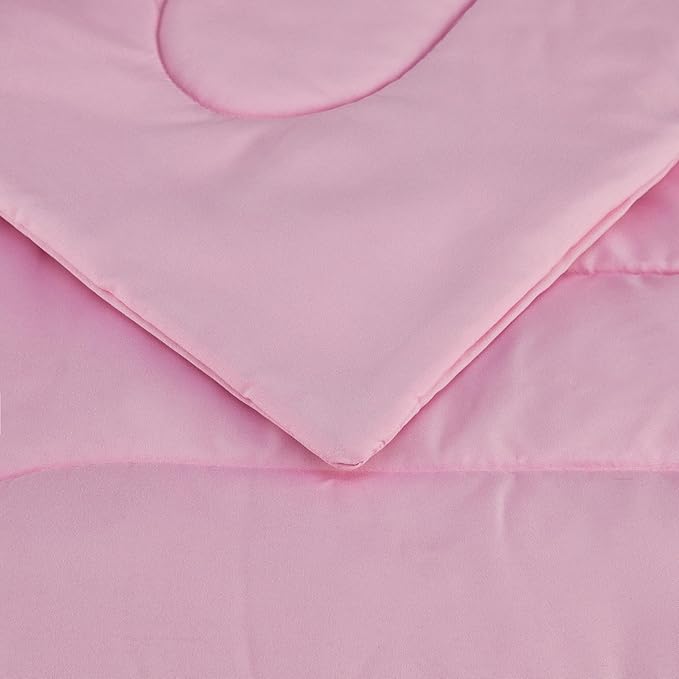 Amazon Basics 5 Piece Microfiber Kid's Bed-in-a-Bag Bedding Set, Twin, Pink, Solid - LeafyLoom