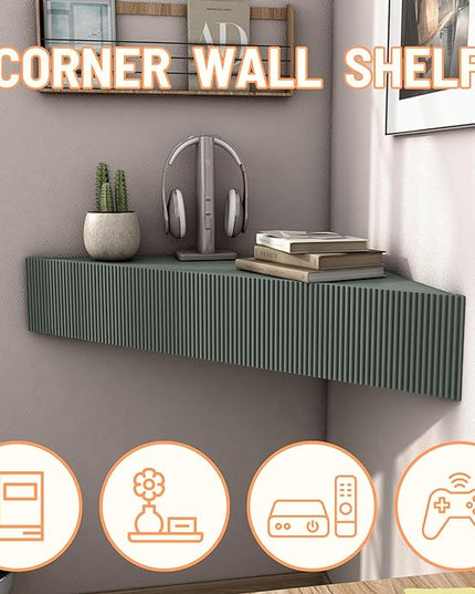 24/7 Shop at Home French 47 inch Modern Floating TV Console Table with 3D Wavy Panel Door, Wood Entertainment Center with Storage Space, Wall Corner Shelf for Living Room, Bedroom, Office, Sage Green - LeafyLoom