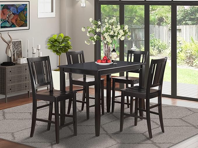 East West Furniture BUCK5-BLK-W 5 Piece Kitchen Counter Set Includes a Rectangle Dining Room Table and 4 Dining Chairs, 30x48 Inch, Black - LeafyLoom