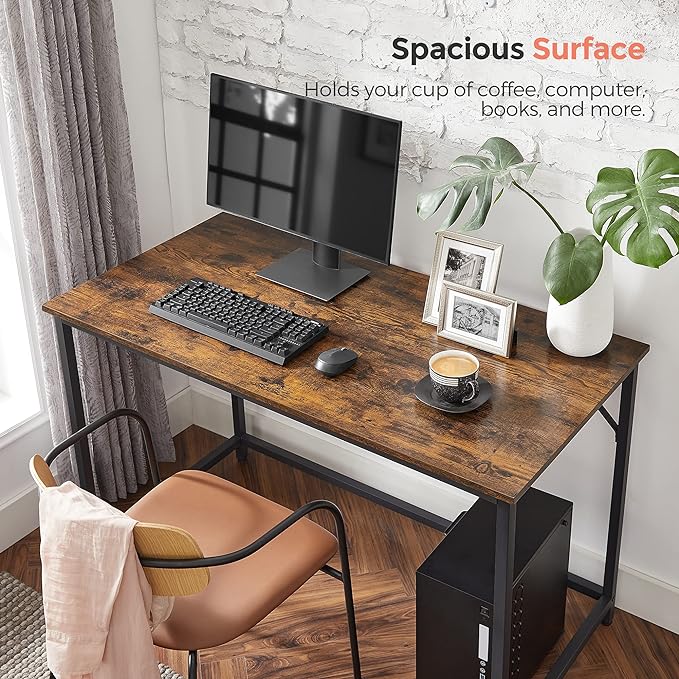 VASAGLE Computer Desk, Gaming Desk, Home Office Desk, for Small Spaces, 23.6 x 47.2 x 29.5 Inches, Industrial Style, Metal Frame, Rustic Brown and Black ULWD039B01 - LeafyLoom