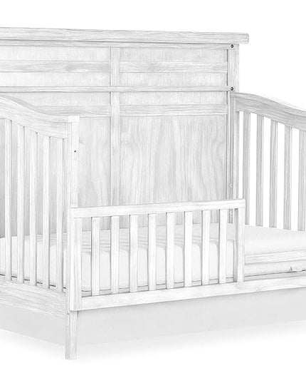 Evolur Andorra Convertible Crib Toddler Guard Rail in Weathered White, Full Assembly from Crib to Toddler Bed, Lasting Quality, Solid Wood Construction - LeafyLoom