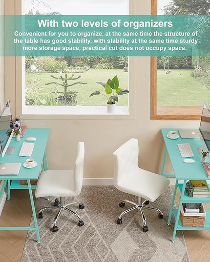 VECELO 43 Inch Computer Desk Writing Study Work Office Table Modern desk with shelves wooden desk for Home Bedroom,Blue Desk - LeafyLoom