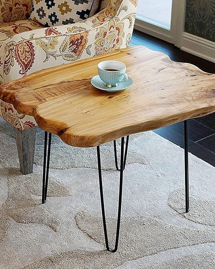 WELLAND Natural Edge Coffee Table, Small Square Cedar Wood Table, 28x20.5x20.5 inches, Unfinished - LeafyLoom