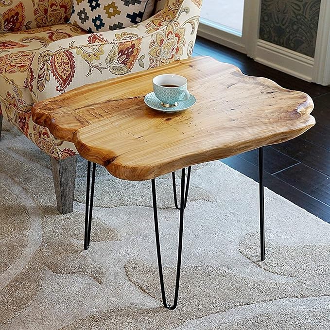 WELLAND Natural Edge Coffee Table, Small Square Cedar Wood Table, 28x20.5x20.5 inches, Unfinished - LeafyLoom