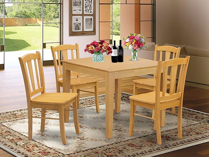East West Furniture Oxford 5 Piece Modern Set Includes a Square Wooden Table and 4 Kitchen Dining Chairs, 36x36 Inch, Oak - LeafyLoom