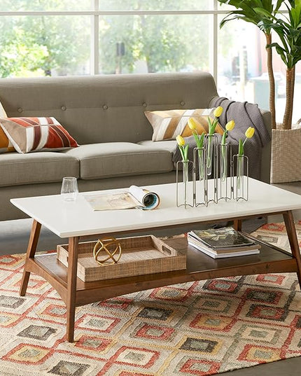 Madison Park Parker Table Modern Mid-Century Accent Living Room Furniture, Medium, Off-White/Pecan - LeafyLoom