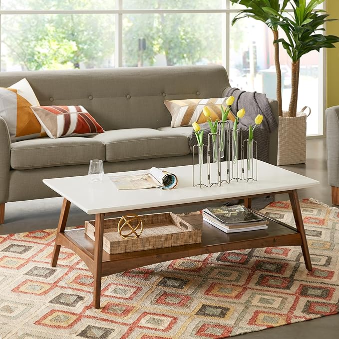 Madison Park Parker Table Modern Mid-Century Accent Living Room Furniture, Medium, Off-White/Pecan - LeafyLoom