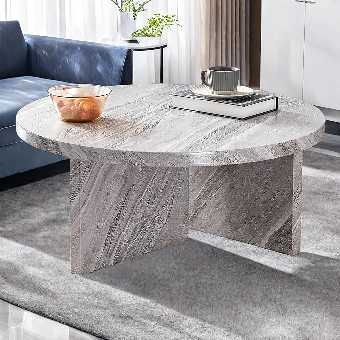 NicBex Modern Round MDF Material Circular Coffee Table with Texture, 31.4 Inch Contemporary Middle Table Modern Tea Table Suitable for Small Spaces, Living Room, Gray - LeafyLoom