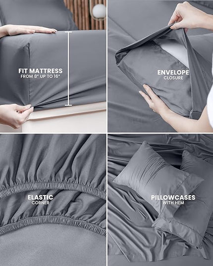 Utopia Bedding King Bed Sheets Set - 4 Piece Bedding - Brushed Microfiber - Shrinkage and Fade Resistant - Easy Care (King, Grey) - LeafyLoom