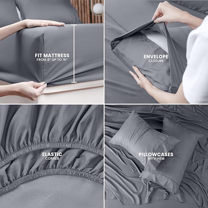 Utopia Bedding Full Bed Sheets Set - 4 Piece Bedding - Brushed Microfiber - Shrinkage and Fade Resistant - Easy Care (Full, Grey) - LeafyLoom
