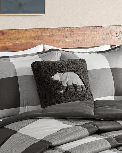 Woolrich Comforter Set, Cabin Lodge, Warm Cover for Colder Season, Modern Cottage-Inspired Down Alternative Ultra Soft Microfiber Bedding, Matching Sham, Plaid Grey/Black Twin 3 Piece - LeafyLoom