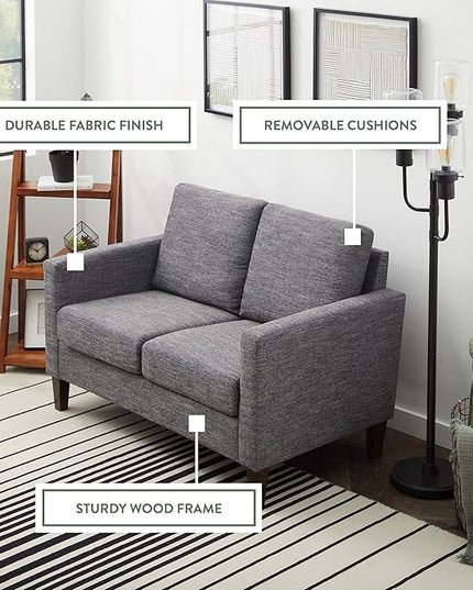 Edenbrook Archer Upholstered Loveseat - Charcoal Upholstered Loveseat - Living Room Furniture - Small Loveseat - Mid Century Modern Loveseat - Seats Two - LeafyLoom
