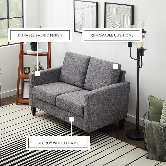 Edenbrook Archer Upholstered Loveseat - Charcoal Upholstered Loveseat - Living Room Furniture - Small Loveseat - Mid Century Modern Loveseat - Seats Two - LeafyLoom