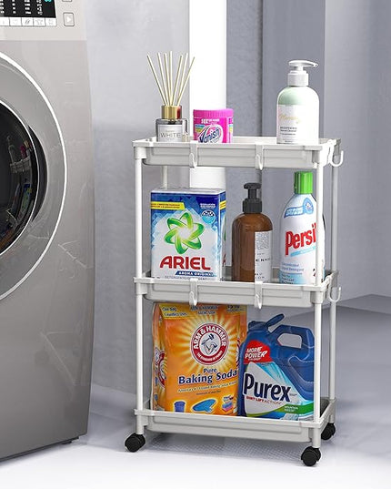 Simple Houseware Standard 3-Tier Slim Rolling Storage Cart, White - LeafyLoom