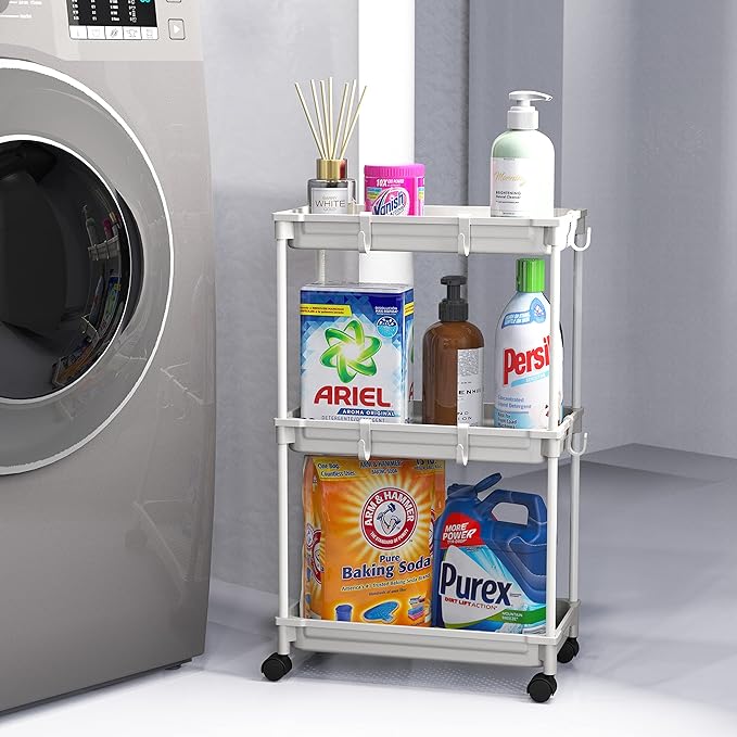 Simple Houseware Standard 3-Tier Slim Rolling Storage Cart, White - LeafyLoom