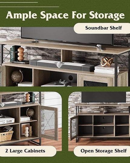 WLIVE TV Stand 55 inch TV,Tall Entertainment Center with Storage, Farmhouse Industrial TV Console for Bedroom Living Room, Greige - LeafyLoom