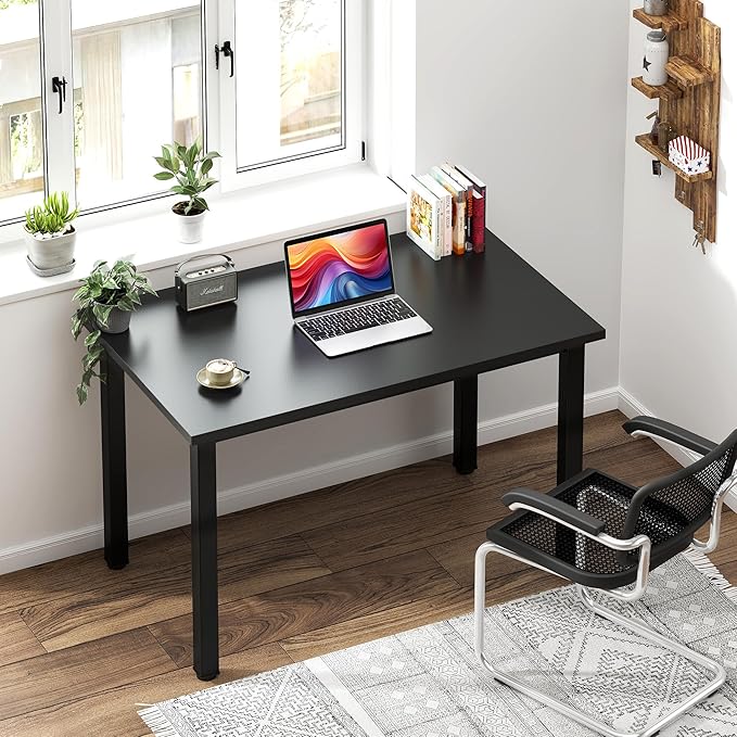 Need Small Desk, 31.5 inch Sturdy Writing Desk for Small Spaces, Small Computer Desk Teens Desk Study Table Laptop Desk Home Ofice Desk, Black Metal Frame, Black - LeafyLoom