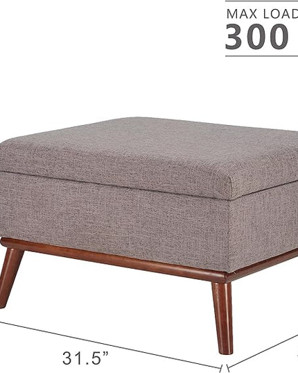 Tbfit Large Ottoman with Storage, 31.5-inch Mid Century Modern Rectangle Coffee Table with Lid Lifting Function and High Wooden Legs, Oversized Storage Ottomans for Living Room, Office Room - LeafyLoom