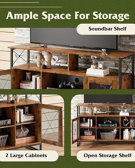 WLIVE TV Stand 55 inch TV,Tall Entertainment Center with Storage, Farmhouse Industrial TV Console for Bedroom Living Room, Rustic Brown - LeafyLoom