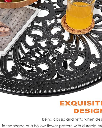 NUU GARDEN 3 Piece Bistro Set Outdoor, All Weather Cast Aluminum Patio Bistro Sets Patio Table and Chairs Set of 2 with Umbrella Hole for Yard, Balcony, Black, Butterfly Backrest - LeafyLoom